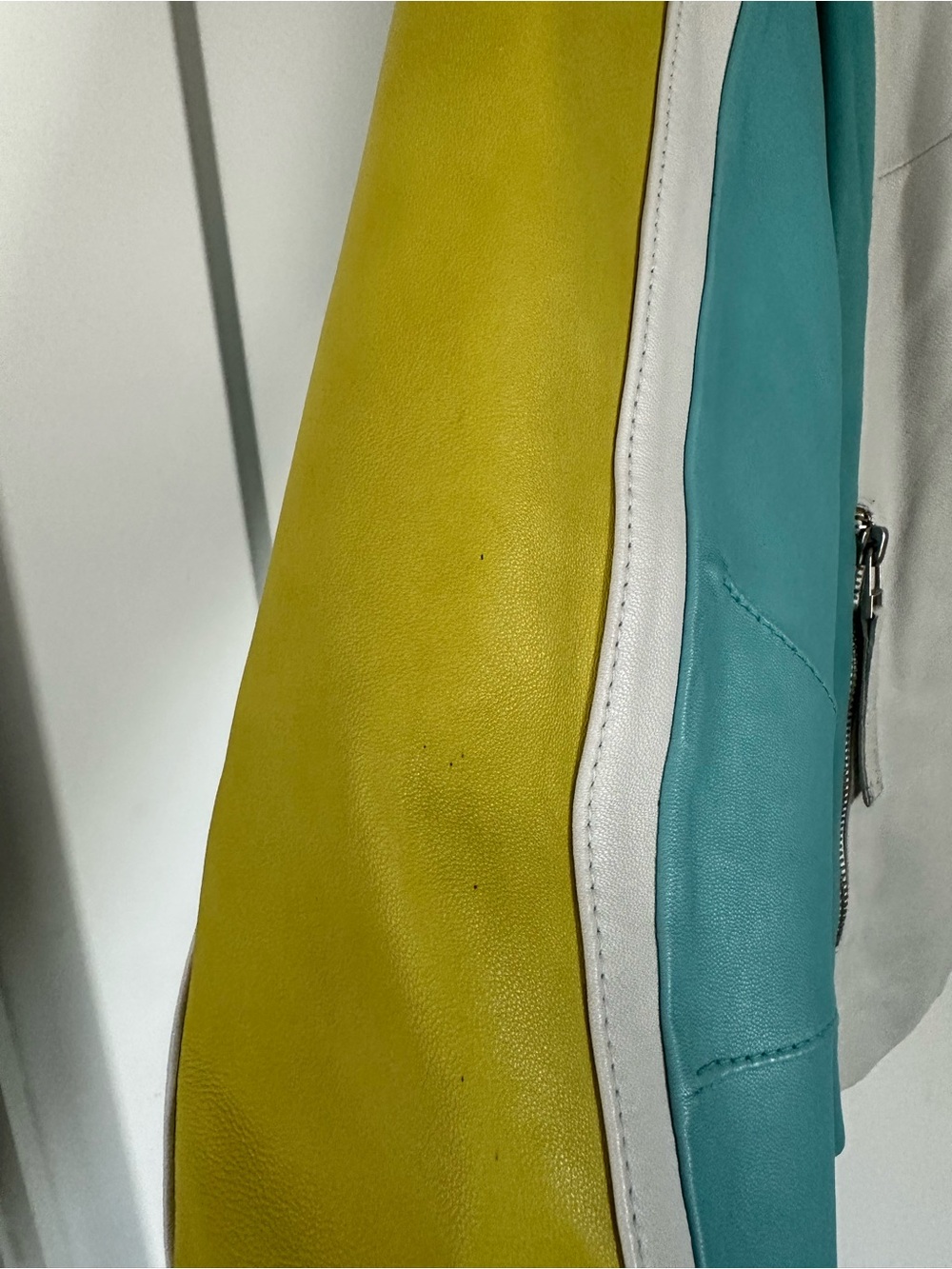 Danier Y2K Colorblock Leather Jacket - White, Teal & Lime - Picture 9 of 10